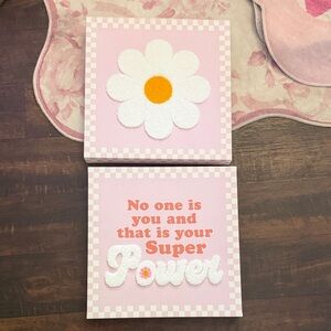 Embroidered Pink and White Wall Decor with Flower Design set of 2 brand new